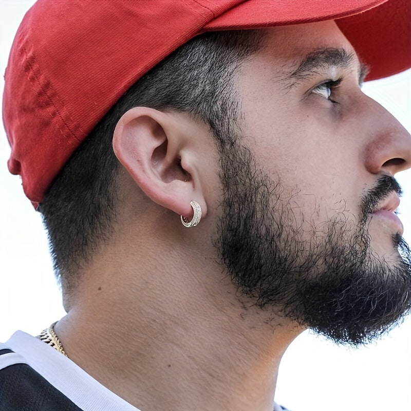 Luxurious And Fashionable Men's Jewelry - 2pcs Crystal Circular Huggie Earrings With Cubic Zirconia, Hypoallergenic Cartilage Cuffs