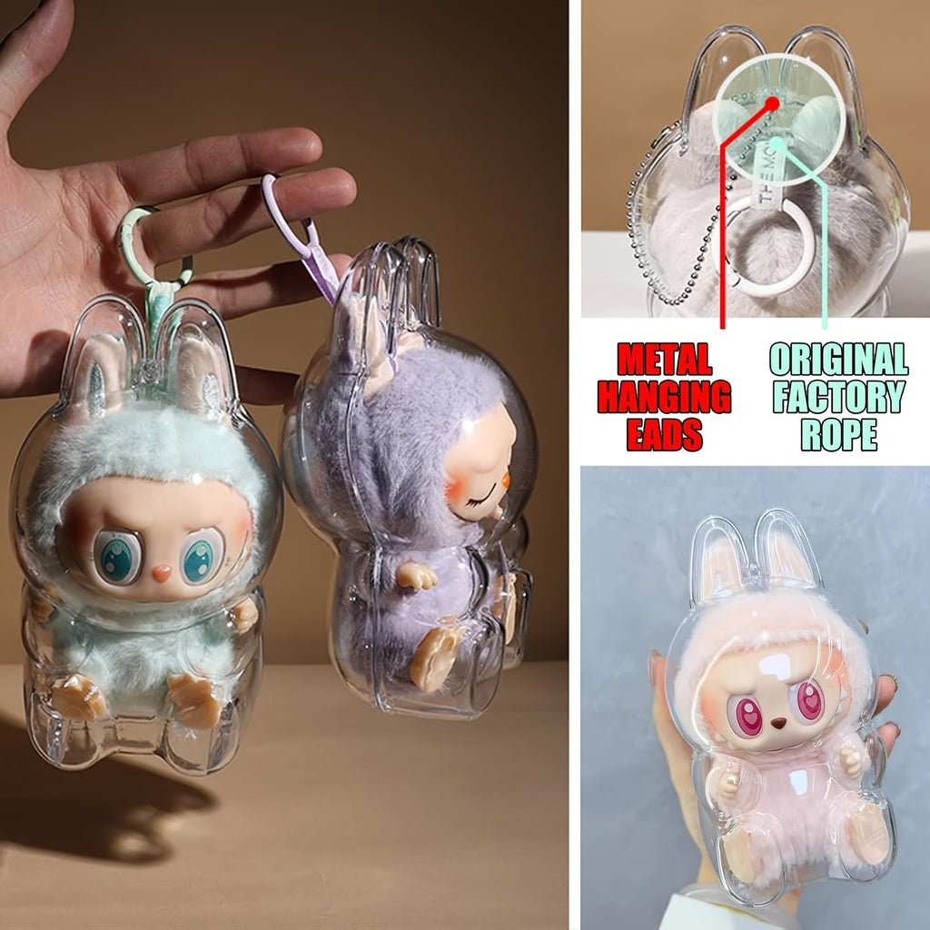 LABUBU Plush Doll Transparent Bag Keychain, Hanging Display Cabinet, Protective Cover, Plastic PVC Storage Box, Suitable for Second-Generation Sitting Parties