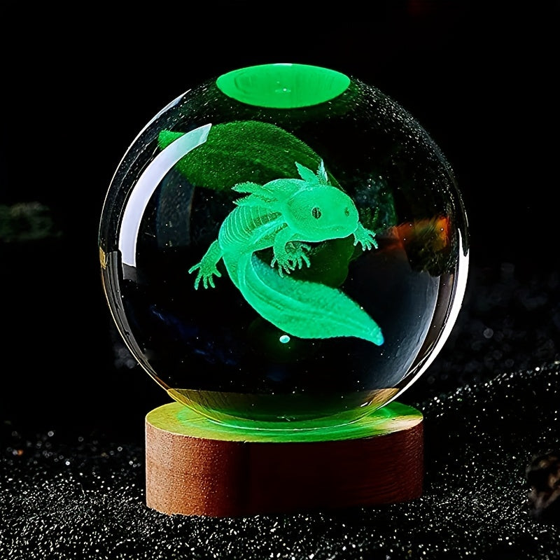 1pc 3D Axolotl Laser Engraved Crystal Ball Lamp, Multi-coloured Night Light, Send To Girlfriend Classmate Wife Children Creative Birthday Gi