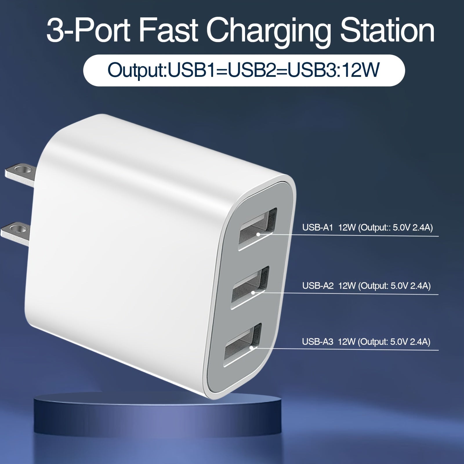 3-Port USB Wall Charger - Fast 20W Travel Adapter for iPhone 14/13/12 & Samsung Galaxy