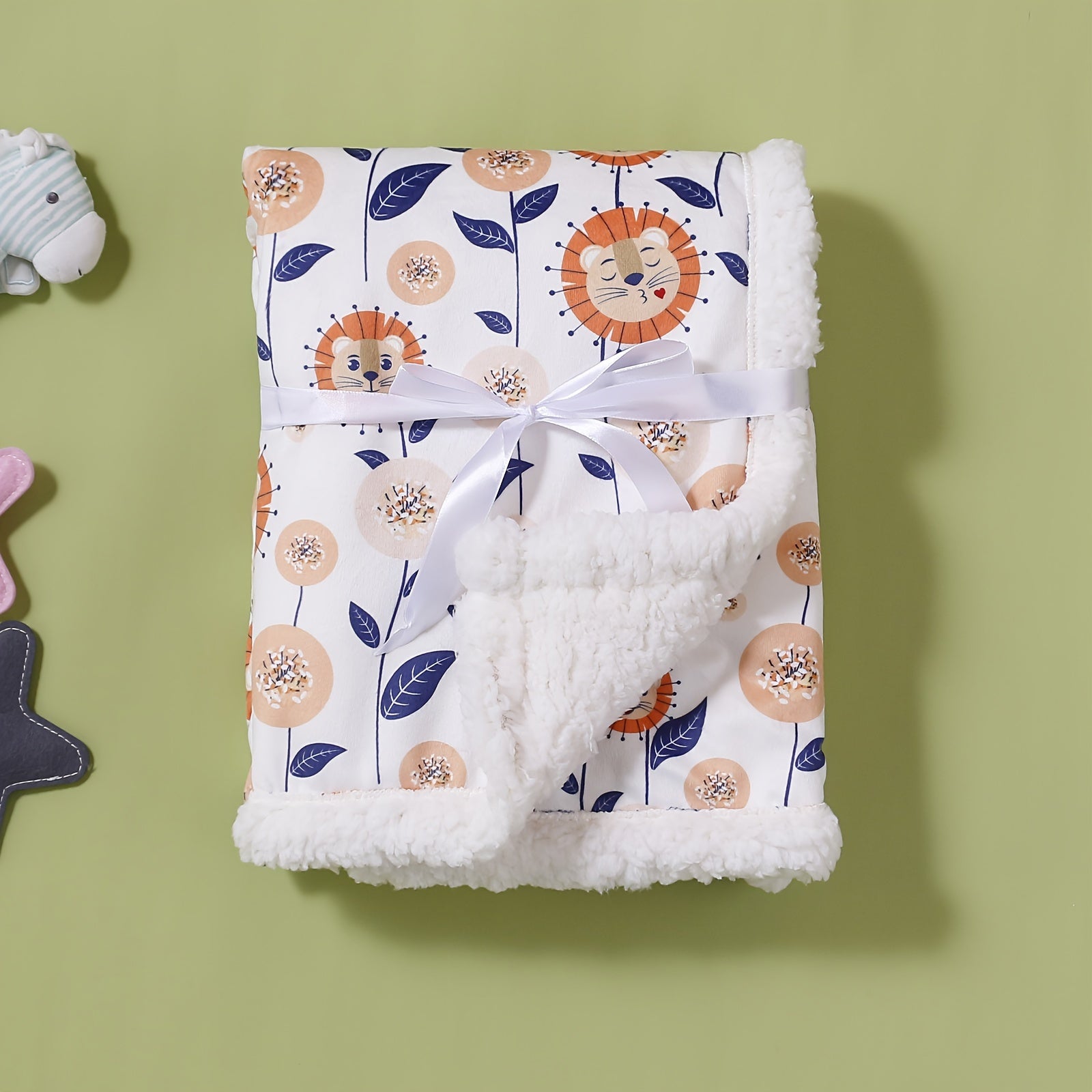 Cozy Double-Layered Youngsters' Blanket with Cute Animal Prints - Soft, Thick Spring & Autumn Throw in Gray/White/Blue/Yellow - Machine Washable Polyester, Thick, Animal Graphics