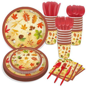 Thanksgiving Maple Leaf Paper Plates Party Plate Napkins Party Supplie 68PCS Set US Local Shipping