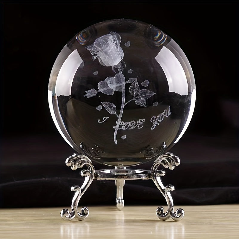 1pc 3D Laser Carved Christmas Tree Glass Ball, Elderly Man, Elk Crystal Ball With Silver Base, Desktop Decoration, Christmas Gift For Girlfr