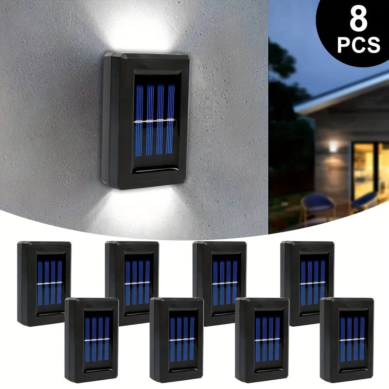 Solar-Powered LED Outdoor Wall Lights 1/4/8pcs - Waterproof, Sensor-Activated Up/Down Lighting, Polished Finish for Garden, Porch & Festive