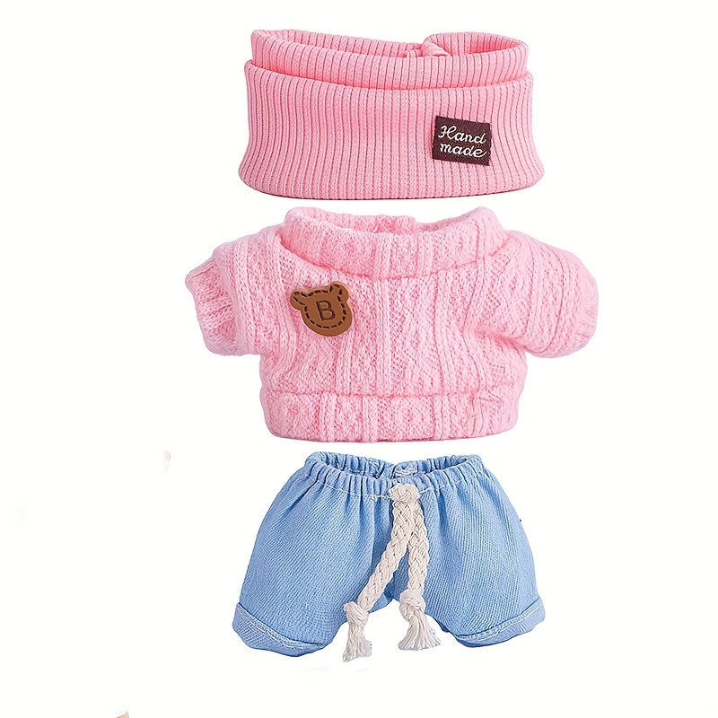 17cm Labubu Doll Clothes For With 3 Outfits - Stylish Fisherman Hat & Sweaters & Pants Or Skirt Set For 17cm Dolls, Adorable BuLabu Accessories For Play & Display (Not Included Shoes & Doll)