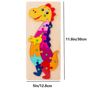 Rectangle Toddler Puzzle,Wooden Puzzle For Children, Animals Puzzles Dinosaur Crocodile Caterpillar Giraffe,Colorful Wood Numbered Puzzles B