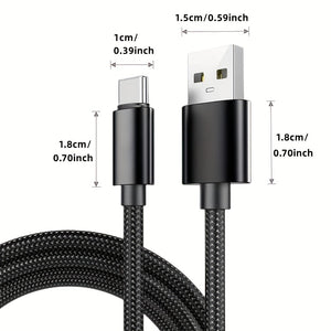 Multi-Device Quick Charge: Durable Nylon USB-C to USB Cable with High-Speed Data Sync - Universal & Glossy