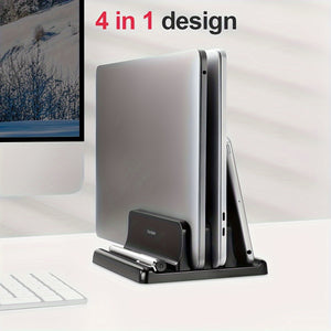 VAYDEER Dual-Slot Adjustable Vertical Laptop Stand Made Of Premium ABS Plastic 3 In 1 Design Space-Saving For All MacBook, Chromebook, Surfa
