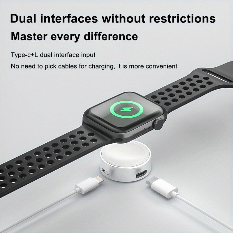 Compact Magnetic Apple Watch Charger with Keychain – Dual USB-C/Lightning Ports, Fast 2-Hour Charging for Series 1-9 & Ultra, Lightweight Aluminum Alloy, Travel-Friendly Design, Multiple Colors Available, Mini Portable Charger