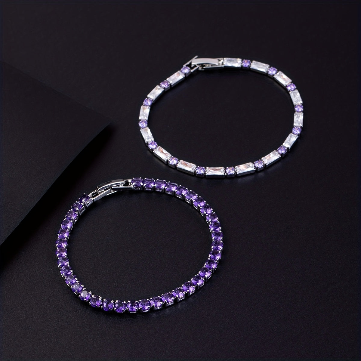 2pcs Trendy Shiny Purple Zircon Bracelets For Men, Gift For Family And Friends, Holiday Birthday Gift For Boyfriends / Girlfriends