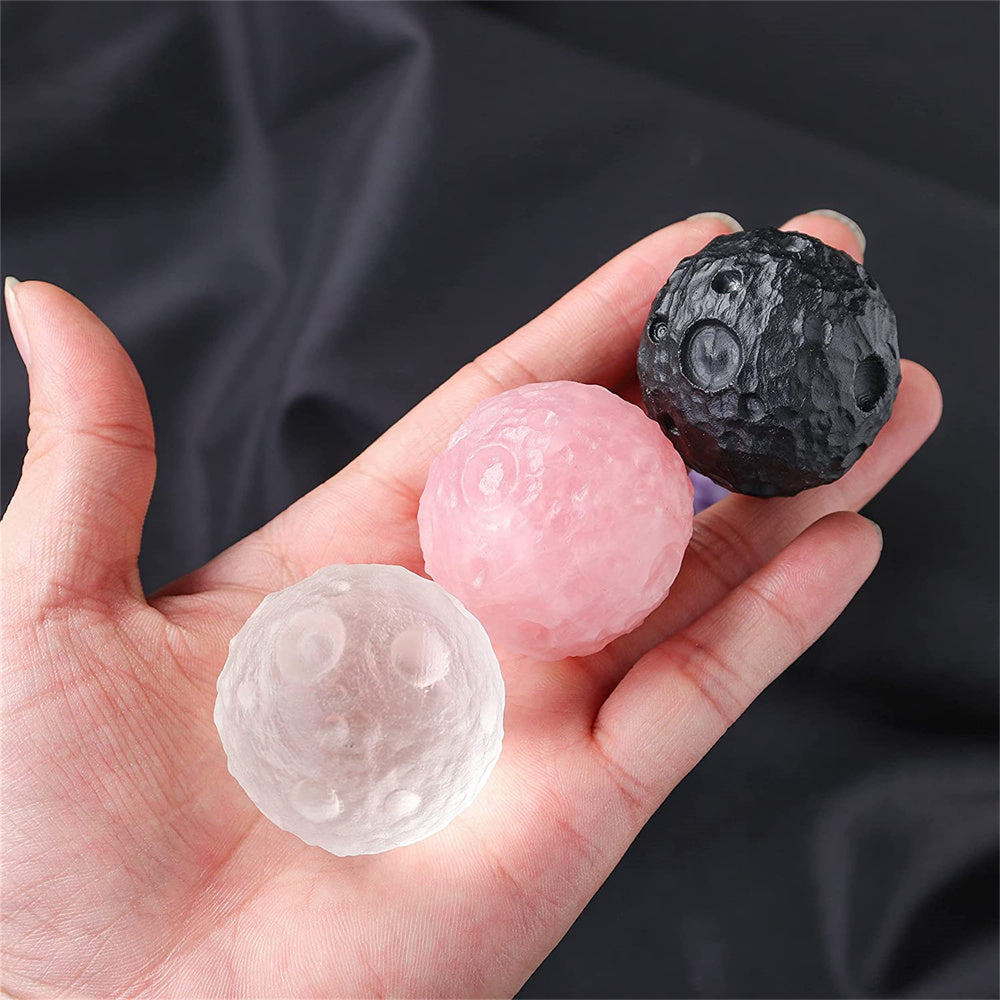 Rose Quartz Healing Crystal Moon Meteorite Model Ornaments Natural Chakra Crystals Ball