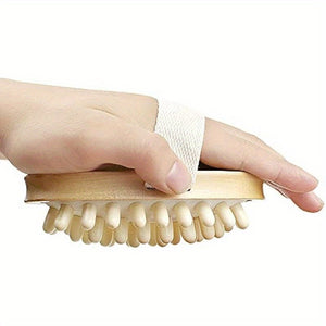 Natural Wooden Body Brush for Reduction, Lymphatic Health & Light Beige Exfoliation - Oval-Shaped Massage Tool with Soft Beige Bristles & Wooden Handle for Shower, Bath & Spa Use, Ergonomic Design, Massager