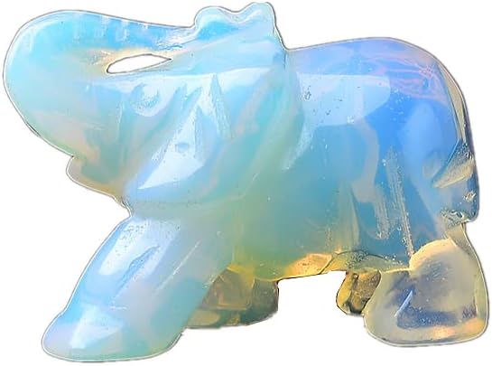 Crystal Decor 2 Inch Elephant Quartz Figurine Statue Natural Healing Crystal Carved Gemstone Stone Sculpture (A-Opal)