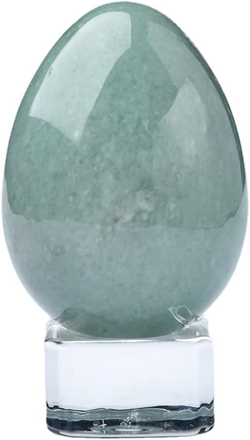 Crystal Massage Egg Sphere Sculpture Healing Crystal Ball Divination Gemstone Figurine 2 Inch Easter Egg with Stand for Room Decoration (Green Cat Eye)