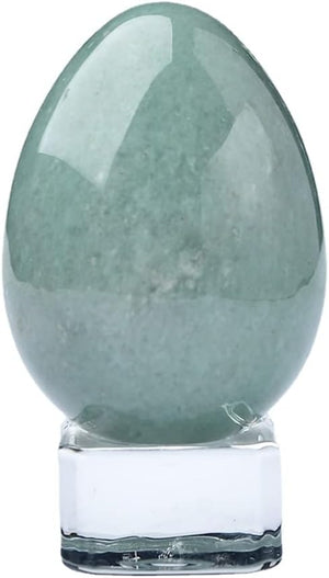 Crystal Massage Egg Sphere Sculpture Healing Crystal Ball Divination Gemstone Figurine 2 Inch Easter Egg with Stand for Room Decoration (Green Cat Eye)