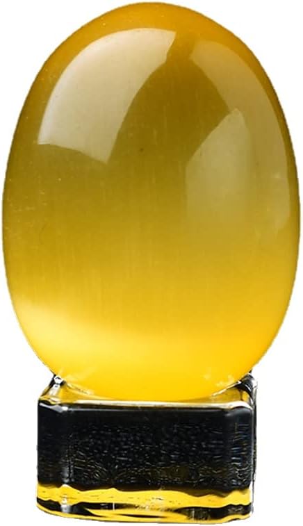 Crystal Massage Egg Sphere Sculpture Healing Crystal Ball Divination Gemstone Figurine 2 Inch Easter Egg with Stand for Room Decoration (Green Cat Eye)