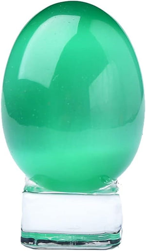Crystal Massage Egg Sphere Sculpture Healing Crystal Ball Divination Gemstone Figurine 2 Inch Easter Egg with Stand for Room Decoration (Green Cat Eye)