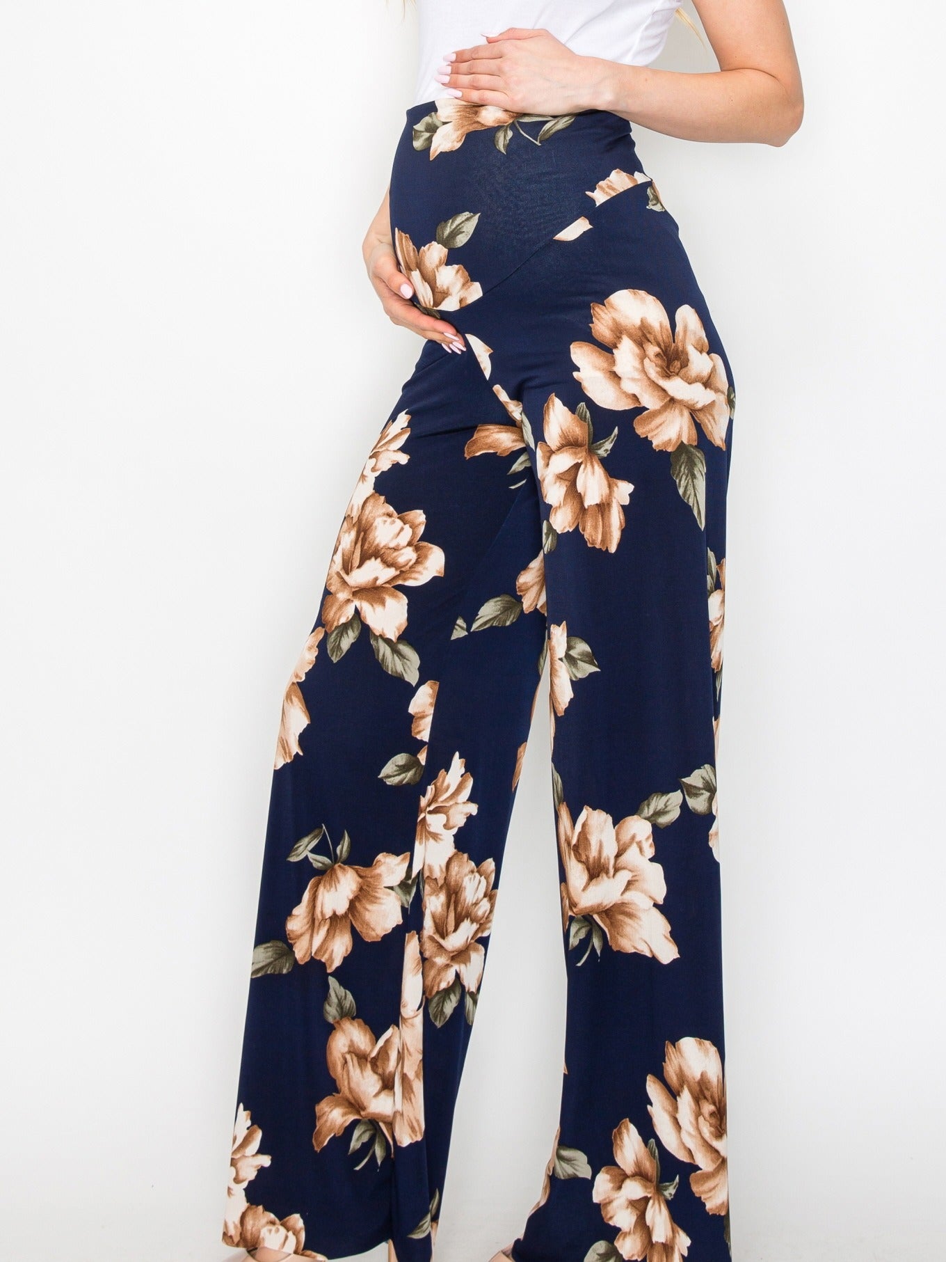 My Bump Women's Maternity Casual Bohemian Damask Palazzo Pants with Tummy Control - Stylish and Comfortable for Expectant Mothers - Available in Various Sizes - Soft and Breathable Fabric - Ideal for Everyday Wear and Relaxed Outings