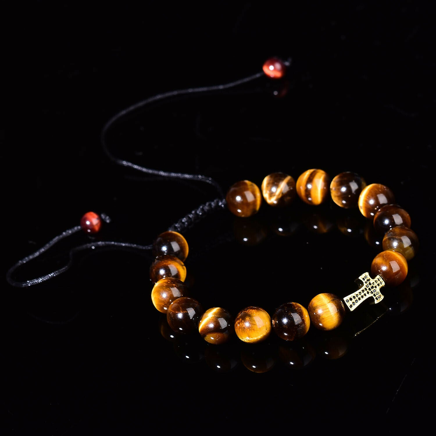 Natural Tigers Eye Quartz Reiki Crystal Cross Fashion Chakra Bracelet Adjustable