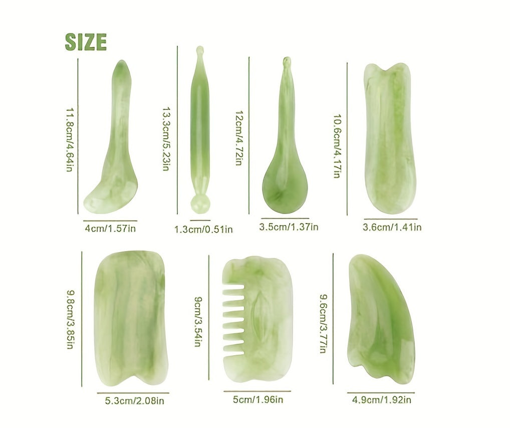 7pcs Natural Resin Gua Sha Set, Traditional Chinese Scraping Massage Tools, for Facial, Back, and Neck, Muscle Relaxation, Stress Relief, wi
