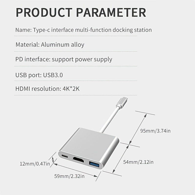 USB-C To HDTV Adapter Multiport, Portable Thunderbolt 3 To [4K HDTV PD Fast Charging 100W, USB 3.0] 3-in-1 USB C Hub For MacBook Pro, New Ma