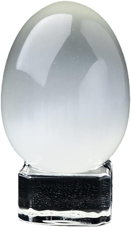 Crystal Massage Egg Sphere Sculpture Healing Crystal Ball Divination Gemstone Figurine 2 Inch Easter Egg with Stand for Room Decoration (Green Cat Eye)