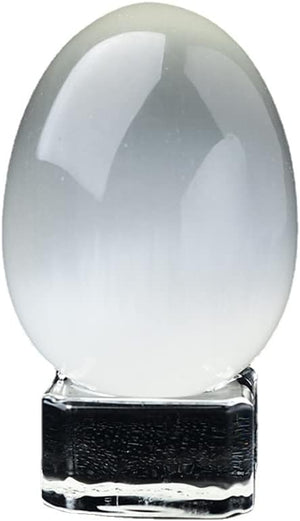 Crystal Massage Egg Sphere Sculpture Healing Crystal Ball Divination Gemstone Figurine 2 Inch Easter Egg with Stand for Room Decoration (Green Cat Eye)