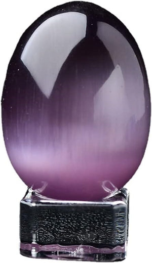 Crystal Massage Egg Sphere Sculpture Healing Crystal Ball Divination Gemstone Figurine 2 Inch Easter Egg with Stand for Room Decoration (Green Cat Eye)