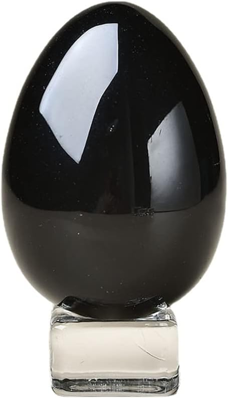 Crystal Massage Egg Sphere Sculpture Healing Crystal Ball Divination Gemstone Figurine 2 Inch Easter Egg with Stand for Room Decoration (Green Cat Eye)