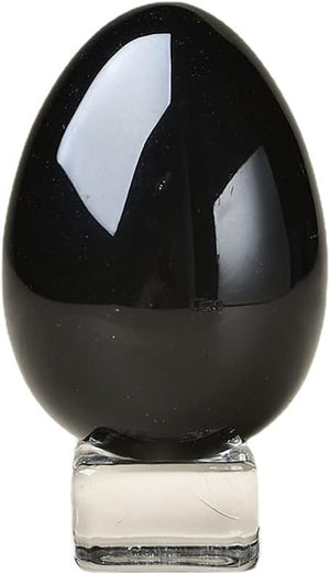 Crystal Massage Egg Sphere Sculpture Healing Crystal Ball Divination Gemstone Figurine 2 Inch Easter Egg with Stand for Room Decoration (Green Cat Eye)