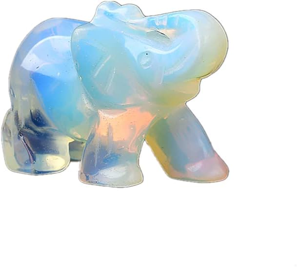 Crystal Decor 2 Inch Elephant Quartz Figurine Statue Natural Healing Crystal Carved Gemstone Stone Sculpture (A-Opal)