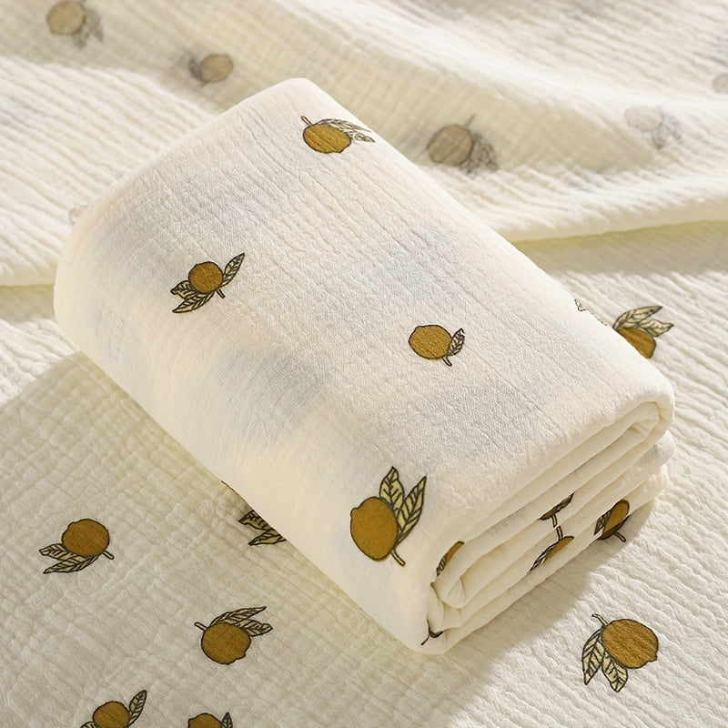 Soft Foldable Swaddle Blanket for Newborns - White with Green Elephant & Umbrella Print, Light Beige-Friendly Cotton, Perfect for Bath Time & Cuddling, Baby Blanket, Newborn Care, Playful Print, Wrinkly Texture