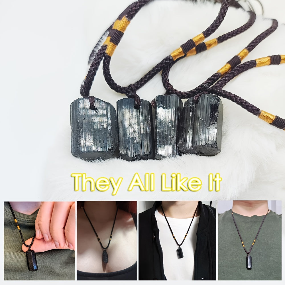 1PCS  Natural Black Tourmaline Necklace Tourmaline Amulet Pendant Pillar Pendant Crystal Healing Pendant Necklaces For Men