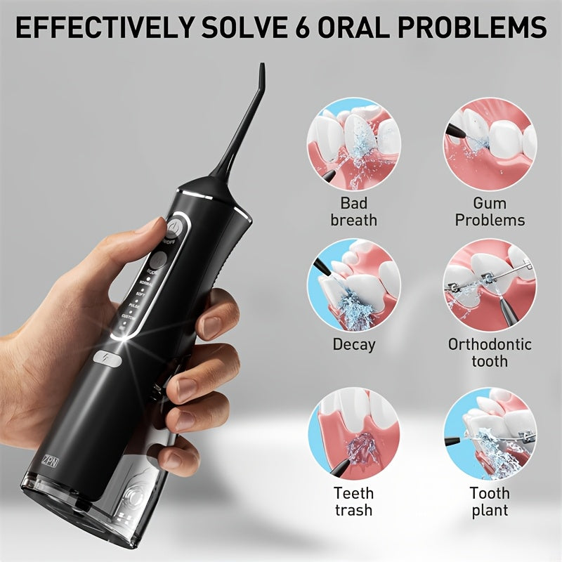 KUNYUN ZPN Water Flosser for Teeth Cleaning And Flossing with 5 Replaceable Jet Tips, Water Flosser Portable And Rechargeable for Home And Travel with 4 Modes Normal/Soft/Pulse