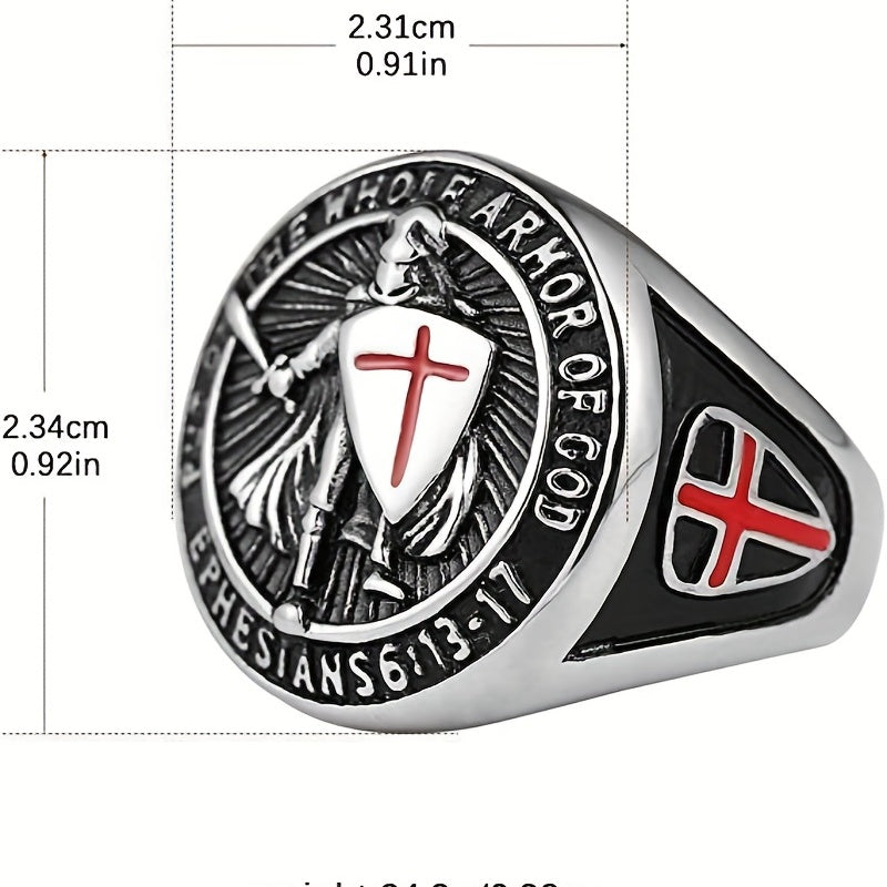 1pc Men's Stainless Steel Ring Retro Hip-hop Domineering Knight Shield Ring Knight Temple Knight Protection Ring