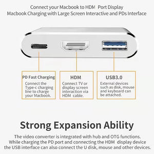 3 In 1 Type C To 4K HDMI-compatible USB 3.1 Charging Adapter USB C Hub USB 3.1 Dock Station Splitter For Laptop Macbook Air Pro.