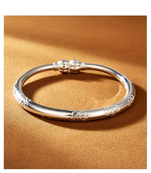 Simple Tribal Style S999 Sterling Silver Bracelet, Unplated - 999 Pure Silver Jewelry, Suitable for Women's Daily Wear & Gift Giving, Ideal