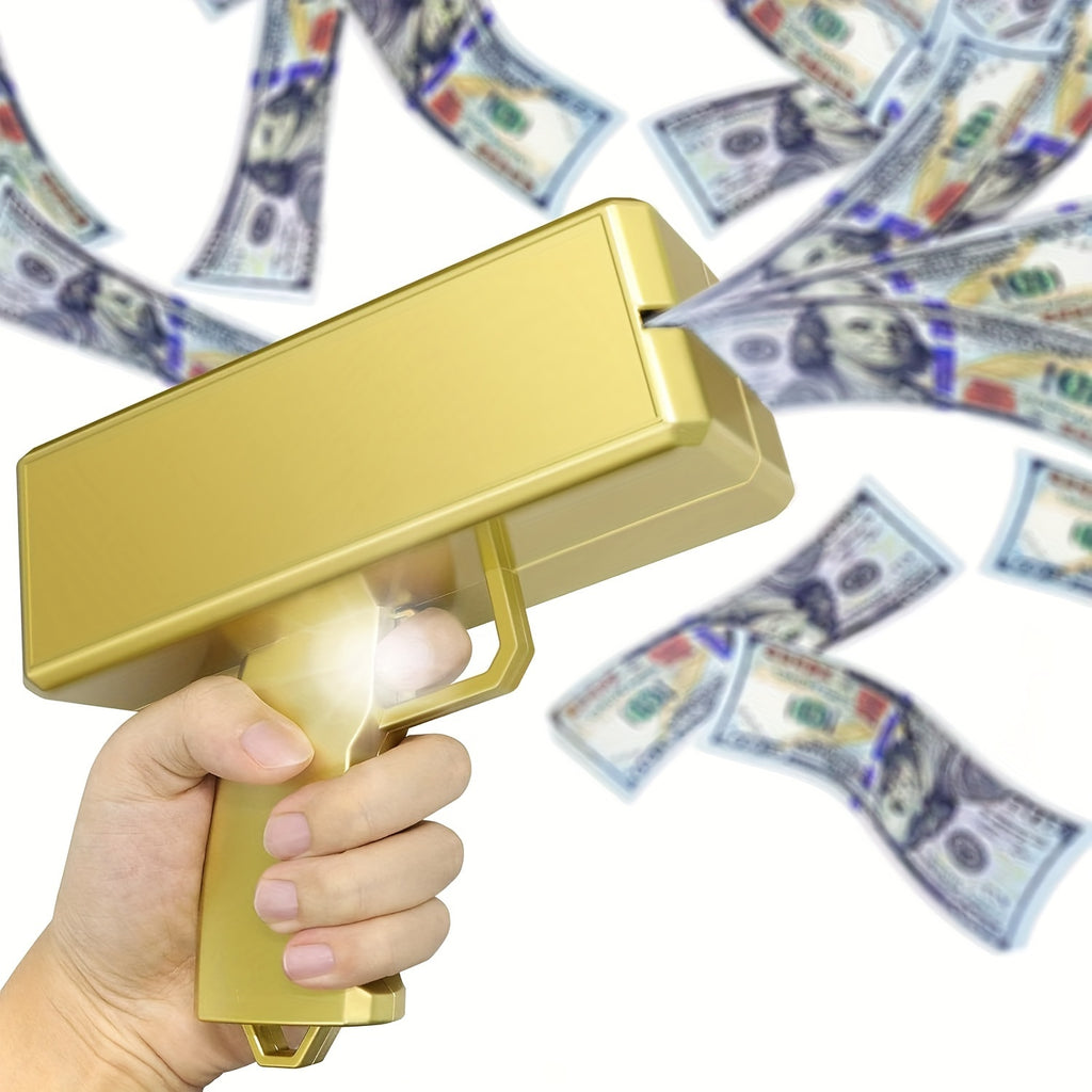 168-Note Money Spraying Gun Toy - Electric Cash Cannon with LED Light, Realistic Sound Effects, and Handheld Design - Perfect Novelty Prop for Parties, Birthdays, Weddings, and Movie Props for Ages 14+