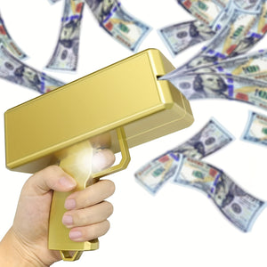 168-Note Money Spraying Gun Toy - Electric Cash Cannon with LED Light, Realistic Sound Effects, and Handheld Design - Perfect Novelty Prop for Parties, Birthdays, Weddings, and Movie Props for Ages 14+