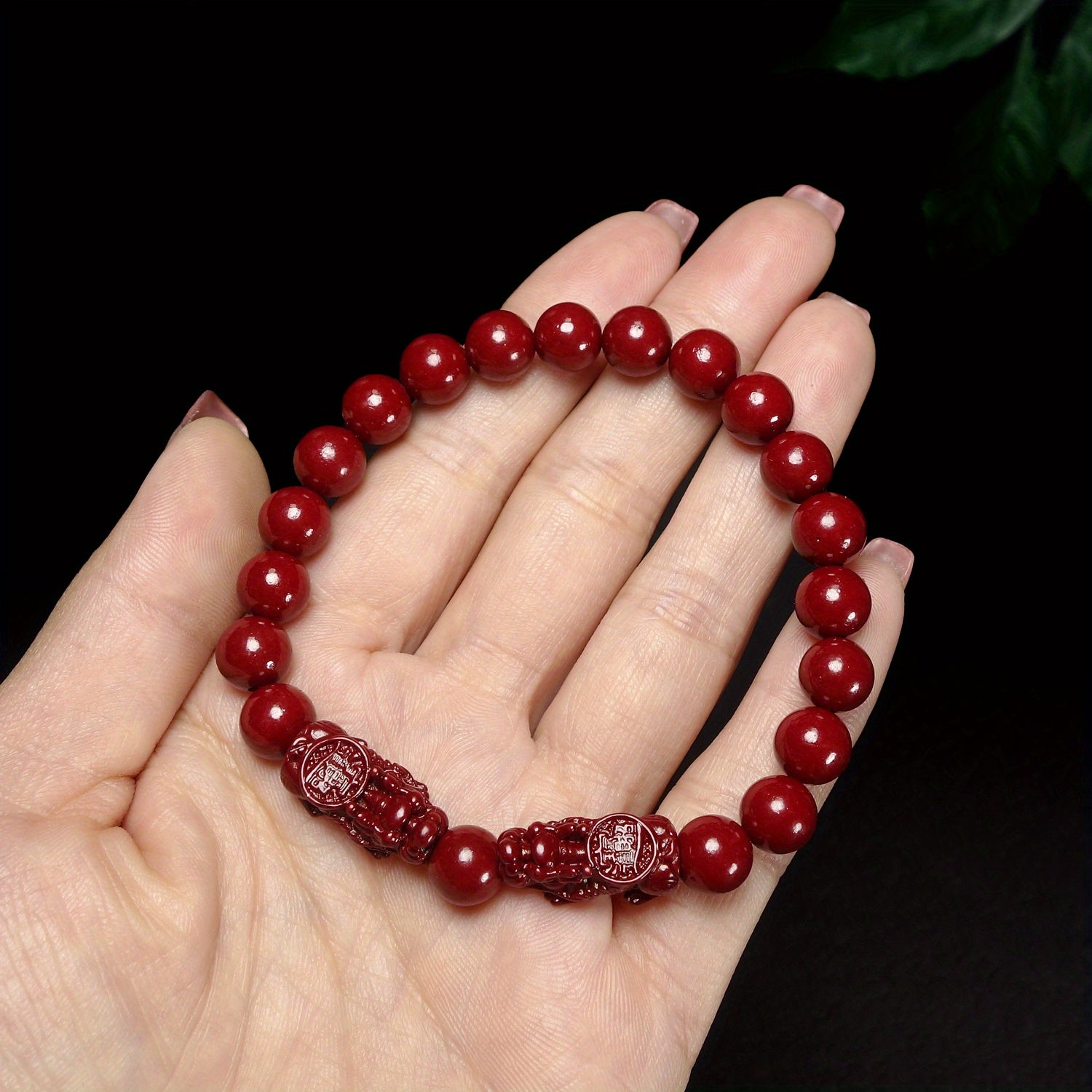 1pc Natural Cinnabar Pixiu Bracelet Good Luck Bracelet Ethnic Style Bracelet