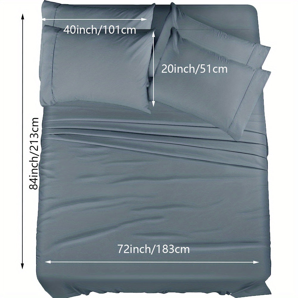 4/6pcs Luxury Cool Fitted Sheet Set, Wrinkle, Fade, Mattress Cover with Deep Pocket, Soft Comfortable Breathable Bedding Set, for Bedroom Hotel (1*Flat Sheet + 1* Fitted Sheet + 2/4*Pillowcases, Without Core)