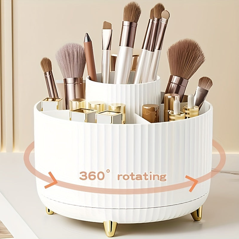 360° Rotating Makeup Organizer - 1pc Plastic Cosmetic Storage with 5 Compartments - Multi-Functional Holder for Brushes, Lipsticks, Skin Car