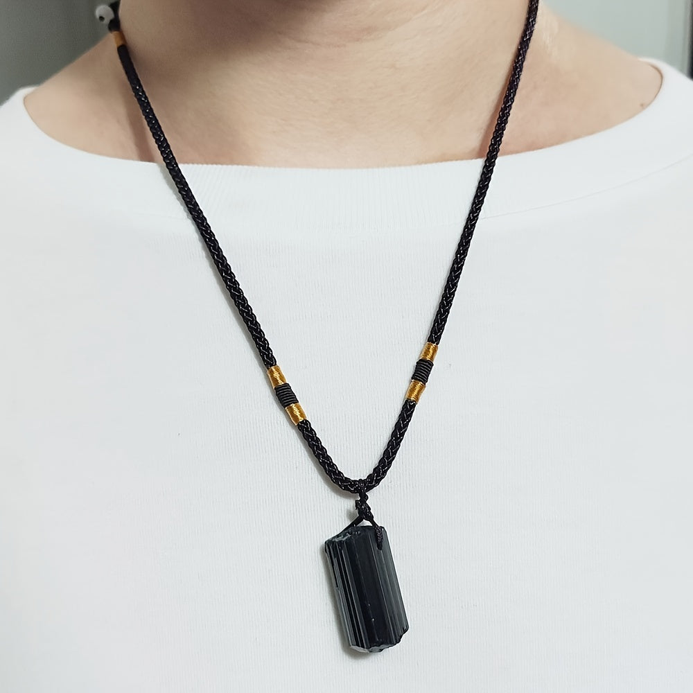 1PCS  Natural Black Tourmaline Necklace Tourmaline Amulet Pendant Pillar Pendant Crystal Healing Pendant Necklaces For Men