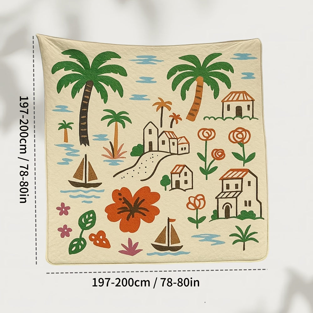 Extra Large Foldable Picnic Blanket with Carry Strap - Soft Padded Three-Layer Design, Colorful Floral & Fruit Print, 198.12x198.12 cm for Beach, Park, Camping & Travel, Beach Blanket, Camping Essentials, Vibrant Pattern, Durable Fabric