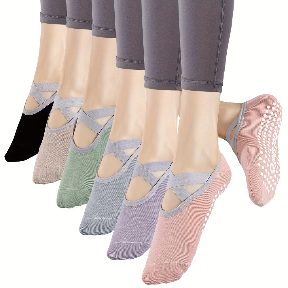 6 Pairs Of Yoga Socks, Women'S Short Tube Boat Socks, Silicone Anti Slip Dance, Indoor Pilates, Floor Fitness Socks