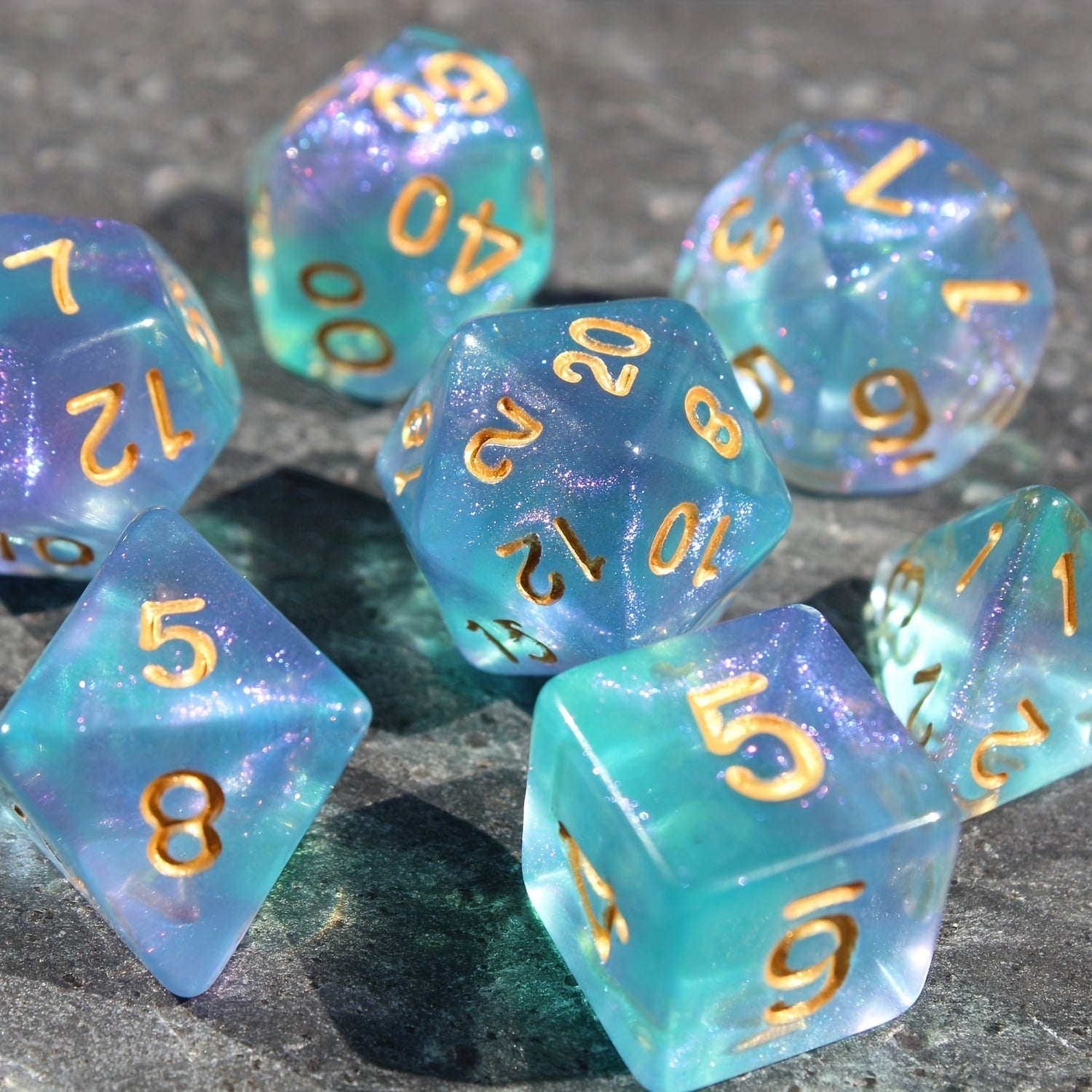 7pcs/Set Blue Starry Sky Dice Table Games RPG Dice Set For Party Halloween Christmas