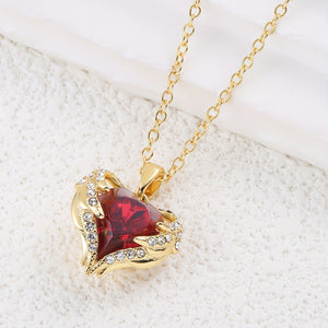 Angel Wings Wrapped Red Heart Zircon Pendant Mother's Day Valentine's Day Gift