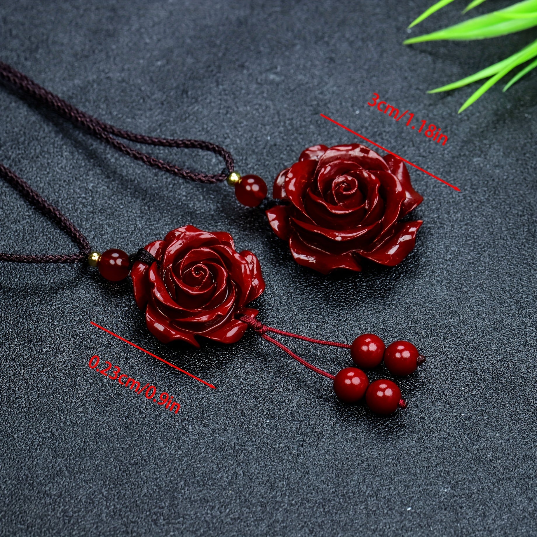 Natural Cinnabar Double Sided Carved Rose Necklace Pendant Good Luck Necklace