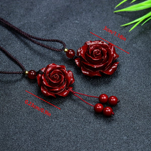 Natural Cinnabar Double Sided Carved Rose Necklace Pendant Good Luck Necklace