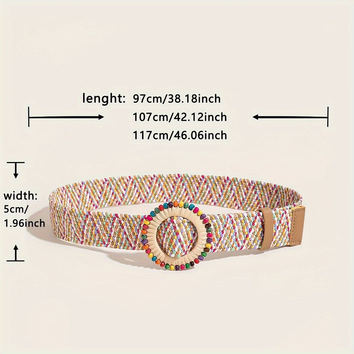 Boho Colorful Trendy Straw Belt Trendy Round Buckle Wide Belts Classic Summer Beach Waistband For Women Girls